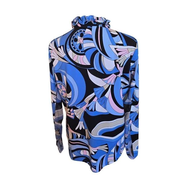 G Lifestyle Womens Abstract Print Ruffle Trim V Neck Top Blouse Multicolor Large - Picture 2 of 10